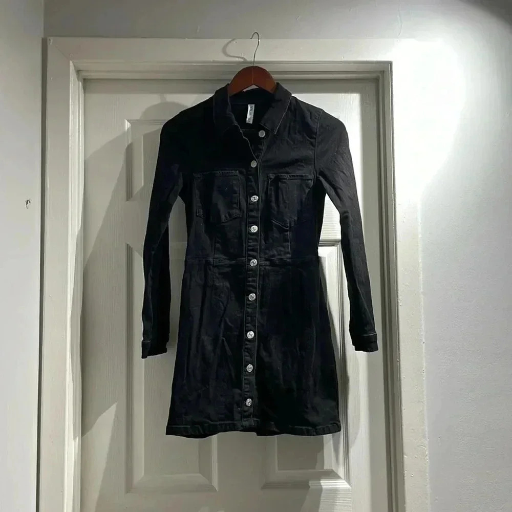 Zara Black Button-Front Mini Dress